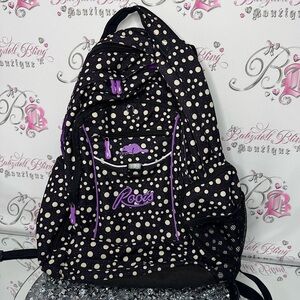 Roots backpack bag polka dot black white purple logo beaver backpacking cute